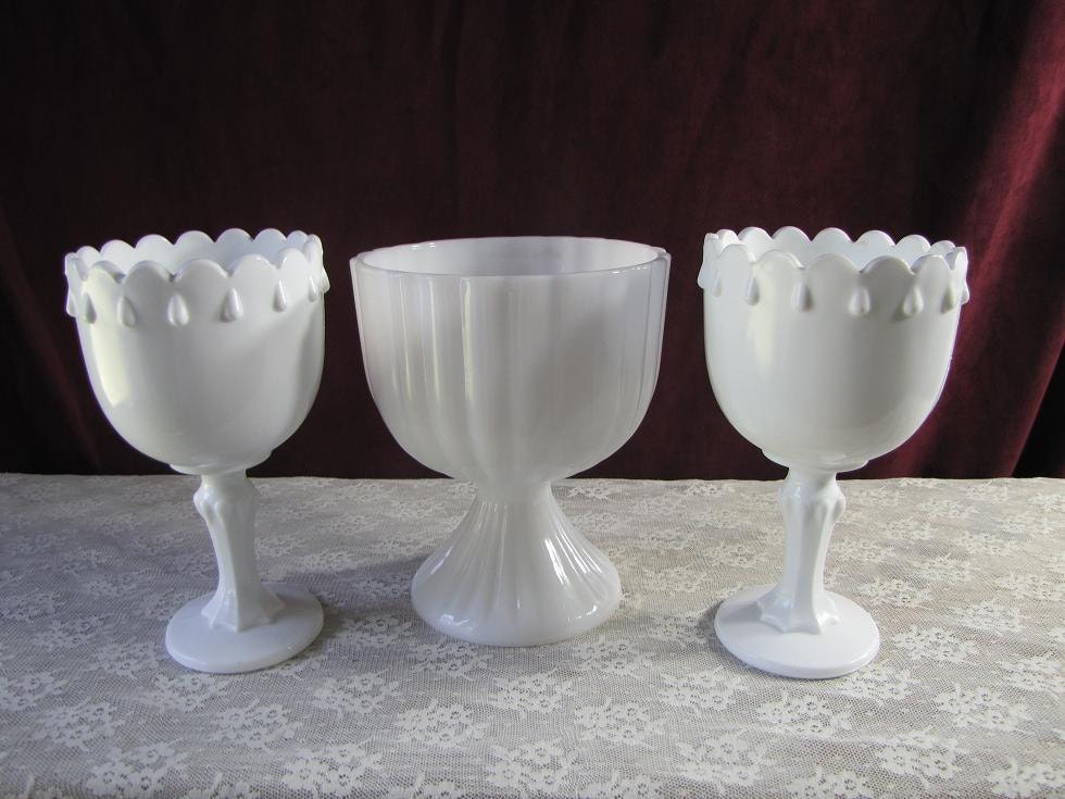 Vintage Milk Glass Compote Trio  Shabby Chic Wedding Candy Buffet set N