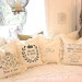 Made to Order Shabby French Chic White Linen Pillow (SLIP COVER ONLY) Faded Brown Chateau Marmont Design
