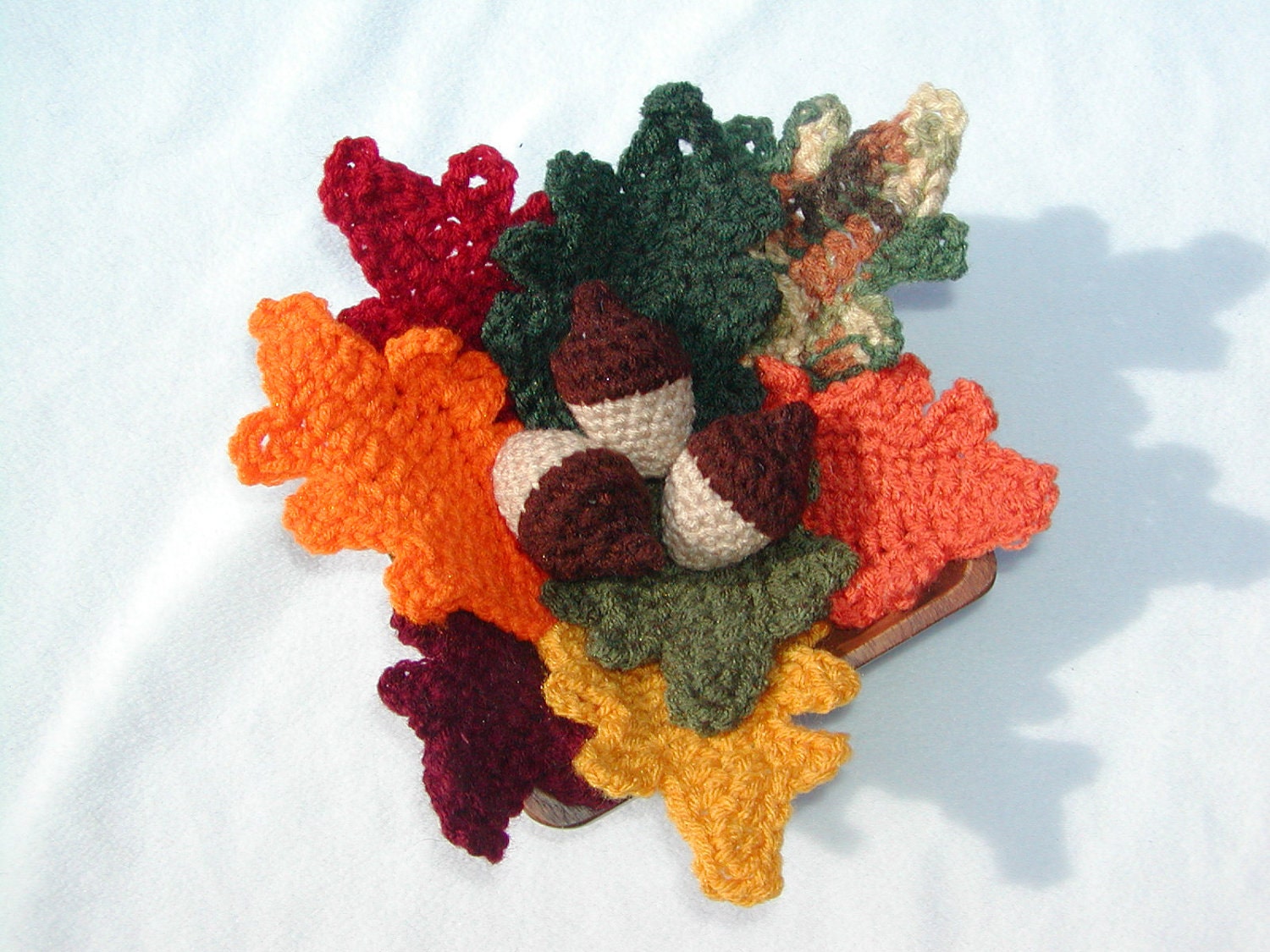 Crocheted Fall Leaves and Acorn Group - honeybee69