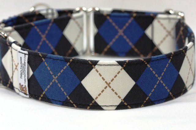 Dog Collar/ Custom Dog Collar - Blue Argyle