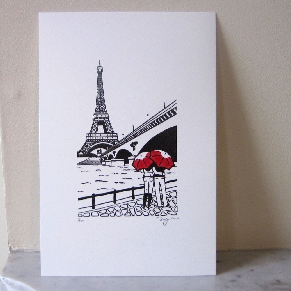 Paris Love gocco art print- Eiffel Tower