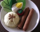 Fun Felt Foods Bangers and Mash meal with side salad