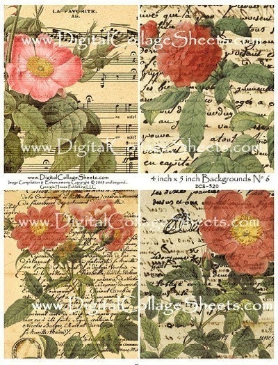 Flower Collage Sheet -   4 x 5 Inch Backgrounds - DigitalCollageSheets-  Mixed Media Collage Images DCS-520, Printables, Downloads