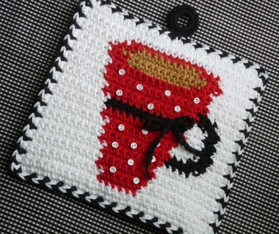 Dots Coffee Cup Potholder Crochet PATTERN - INSTANT DOWNLOAD