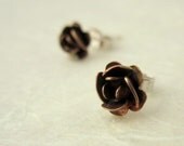 Petite Rose Studs - vintage rose and sterling silver handmade earrings