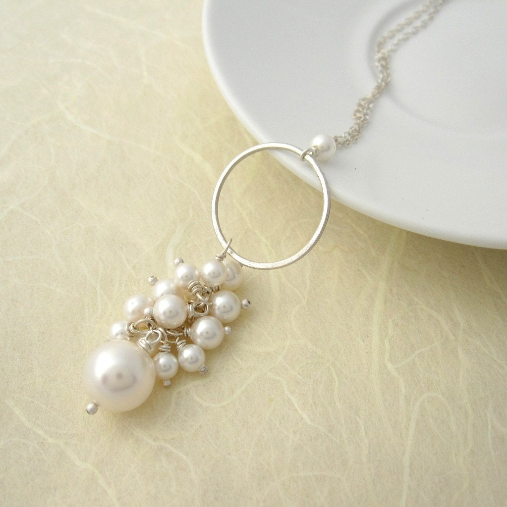 Pearl Cluster - Long Necklace- Sterling Silver and Swarovski Wedding Jewellery