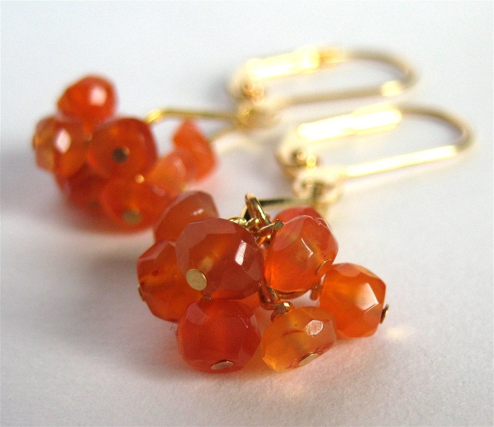 Gold Earrings, Orange Earrings, Carnelian, Handmade, Orange Blossom