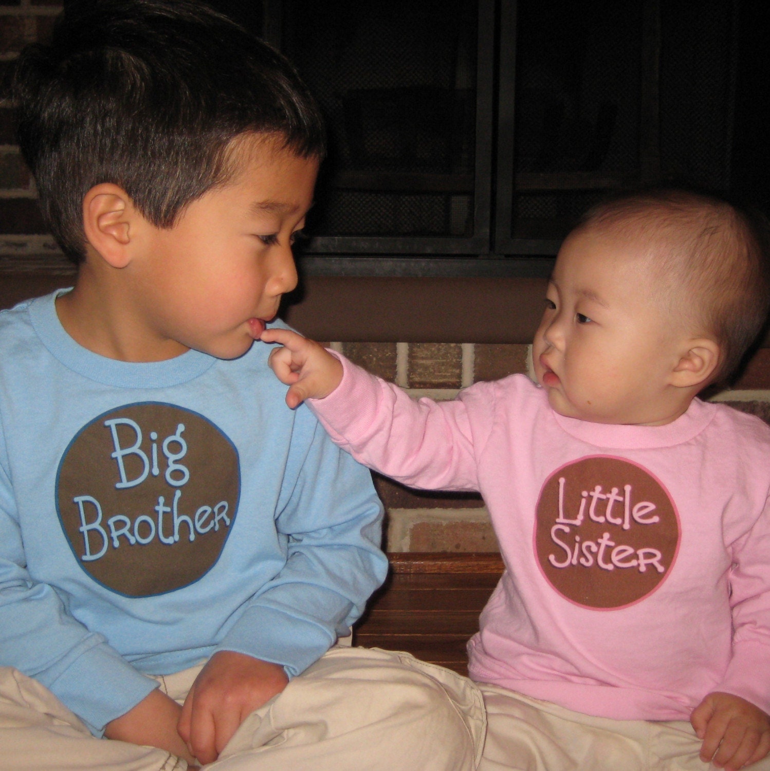 Custom Big Brother and Baby SISTER Matching set of two long sleeved Shirts for brothers or sisters, you chose size and color