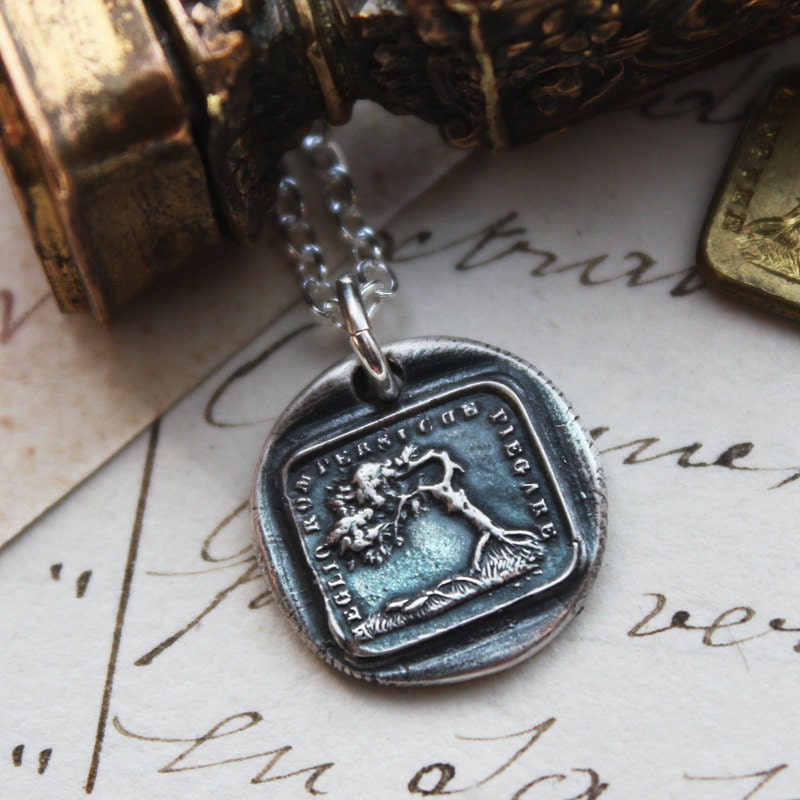 Wax Seal Necklace "Better To Bend Than To Break" - the Oak and the Reed  aesop fable wax seal jewelry in fine silver