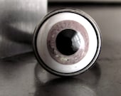 Creepy Eyeball Ring - Black, Grey Gray, White Eye Cocktail Ring, Vintage Cabochon, Adjustable Ring, Evil Eye, Goth Gothic Halloween Jewelry - ShySiren