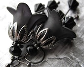 Gothic Black Flower Earrings - Halloween Jewelry, Dark Wicked Earrings, Goth Girl, Rocker Girl, Matte Midnight Black Flower Earrings