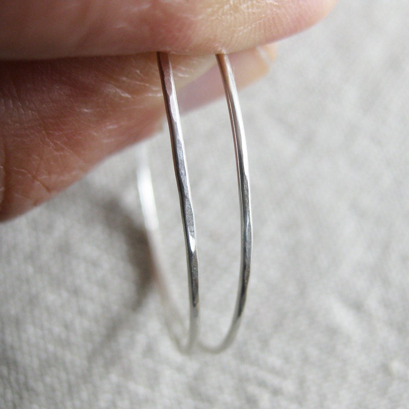 Hammered hoop earrings in sterling silver - simple hand forged, womens jewelry
