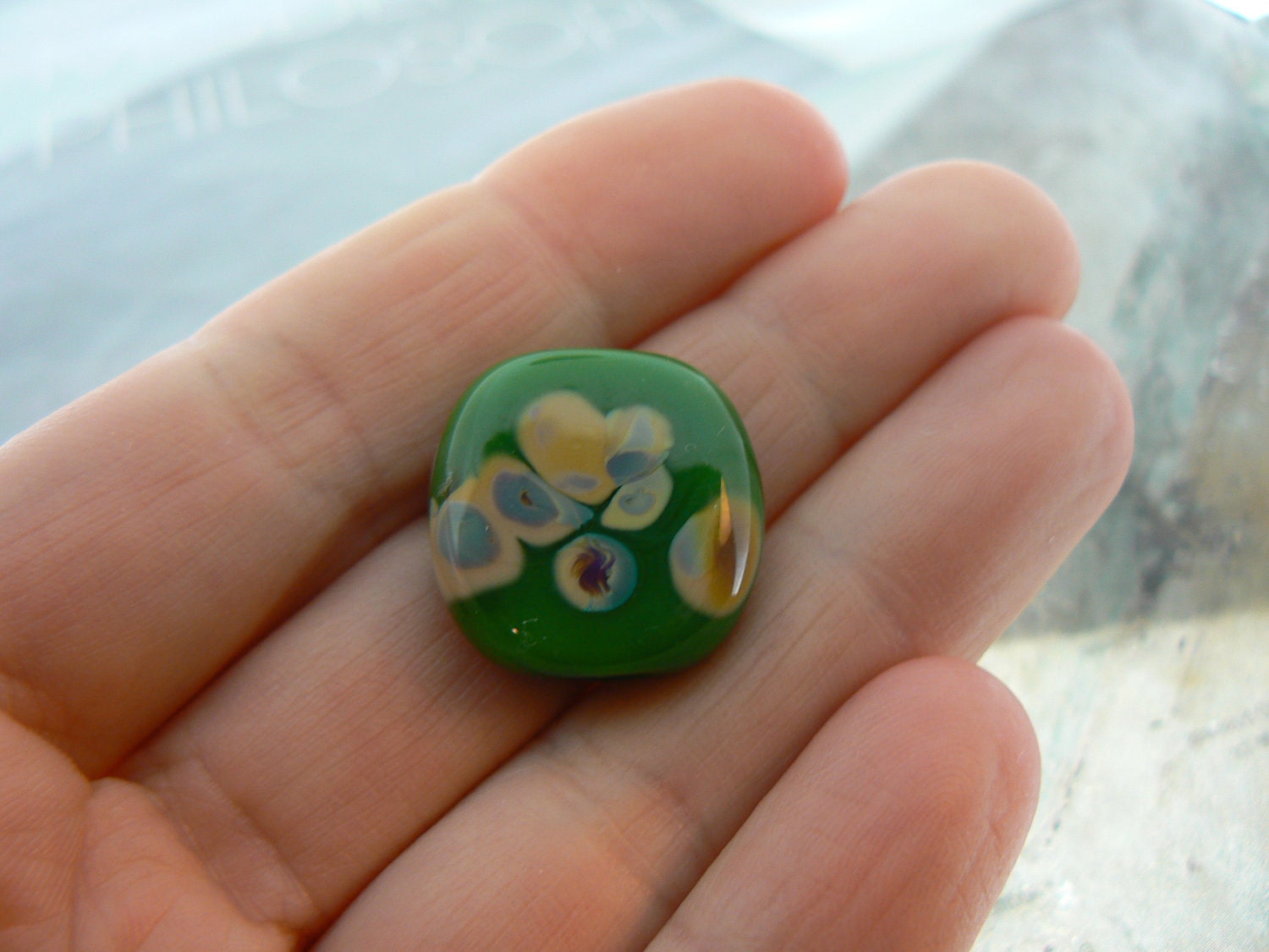 Sale... Green Raku Glass Focal Bead..