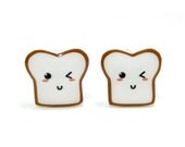 Bread Buddy 3 Toast Earrings - Sterling Silver Posts Studs Kawaii Cute