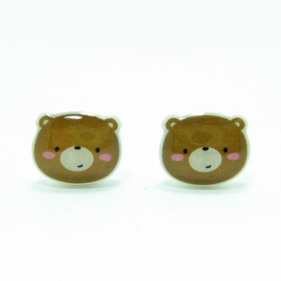 Bear Earrings - Golden Brown Sterling Silver Posts Studs Kawaii Cute