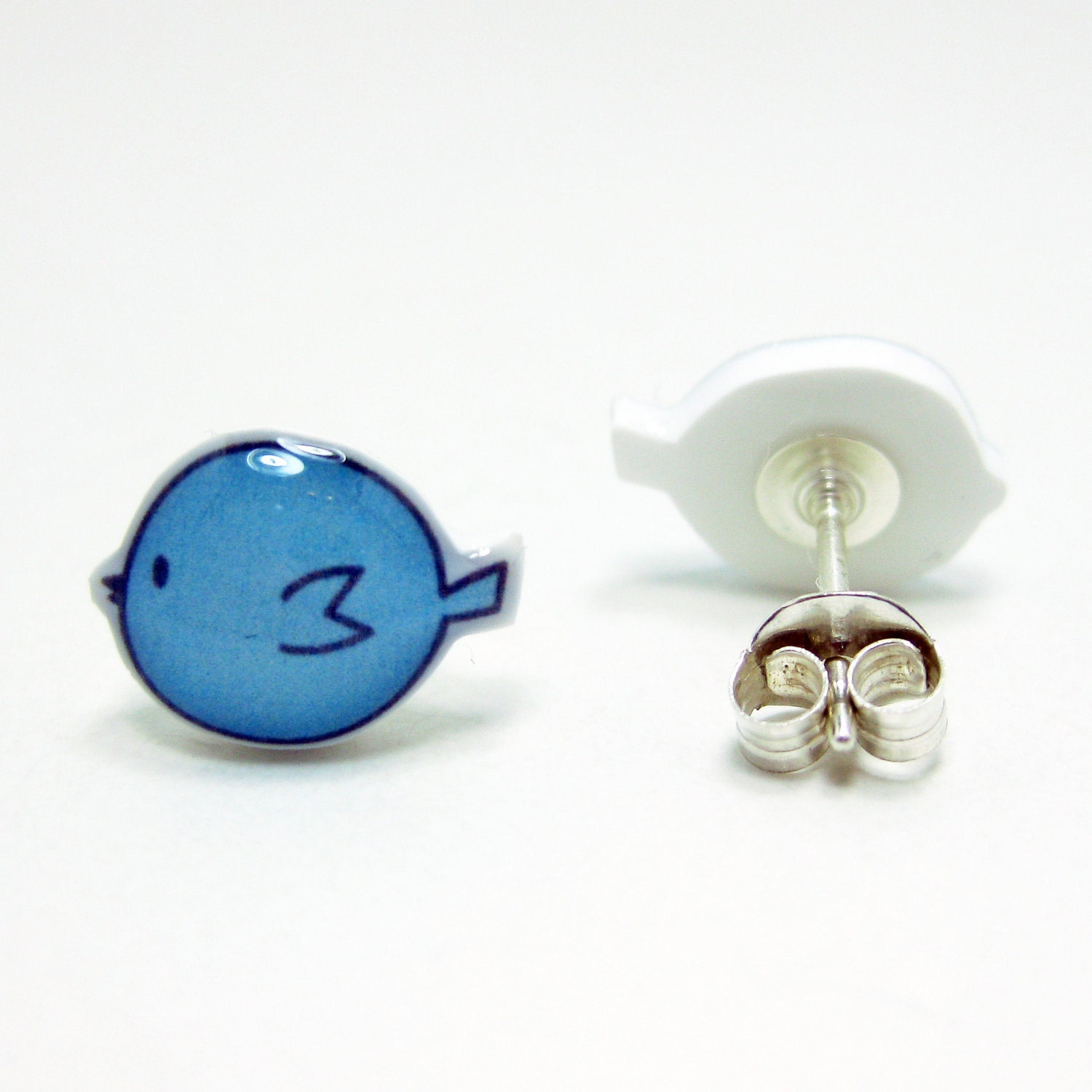 Blue Bird Earrings - Sterling Silver Posts Studs Kawaii Cute