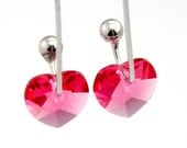 Bridal Party Earrings Crystal Heart Drop Earrings Indian Pink