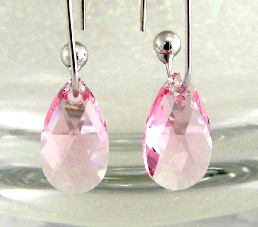 Swarovski Crystal Earrings Dangle Earrings Light Rose Pear Teardrop