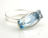 Button Ring Swarovski Crystal Ring Aquamarine Baguette