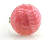 Vintage Czech Glass Button Ring Pink Wave