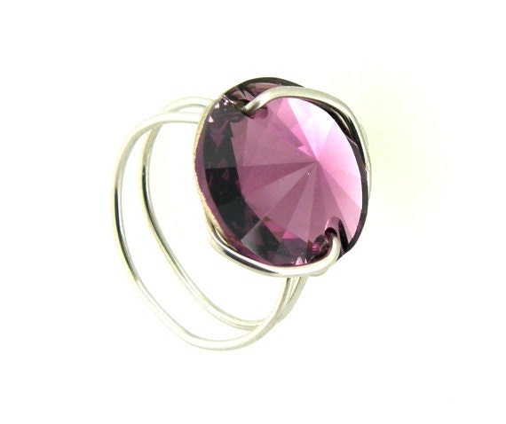 RESERVED Swarovski Rivoli Button Ring Amethyst Crystal