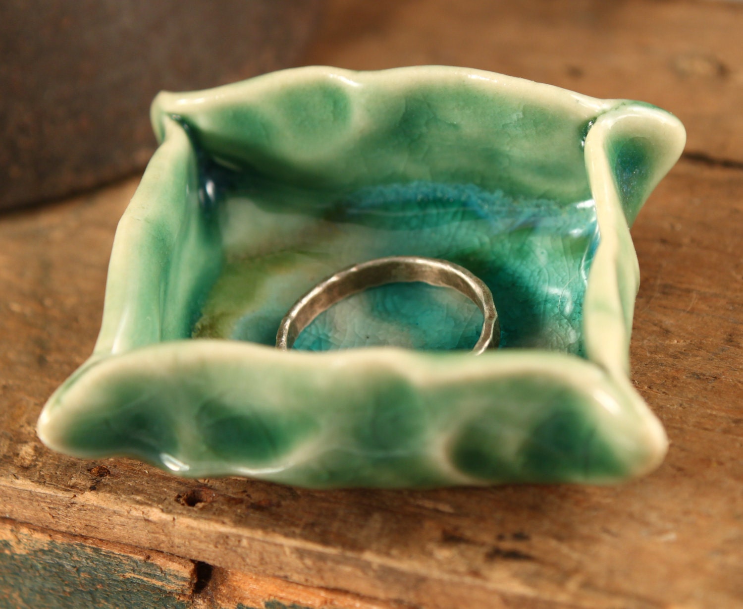 Ring Catcher tiny ceramic bowl Turquoise Green
