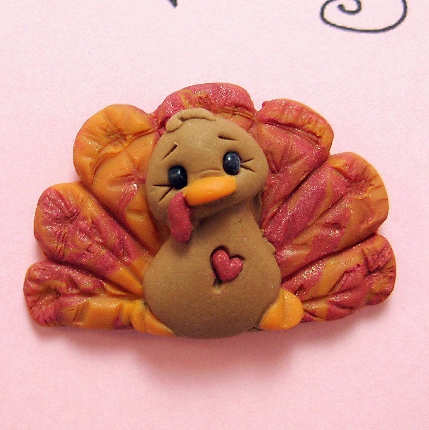 Polymer Clay Turkey Holiday Pin