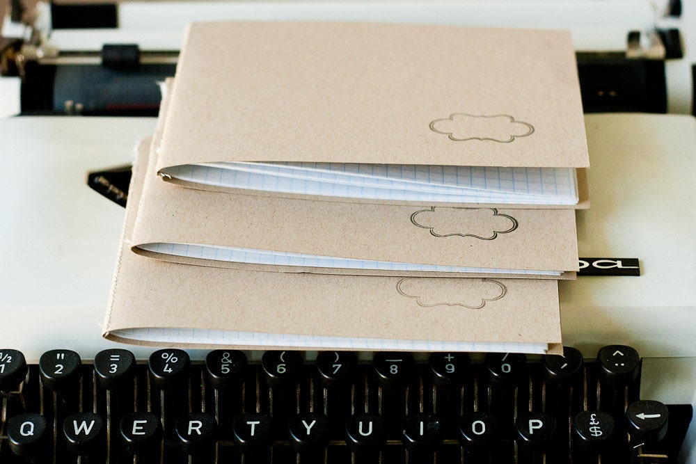 SALE 50% off Three Stitched Hand Stamped Jotters