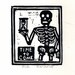 Primitive Woodblock Print Of Skeliton Time Is Short