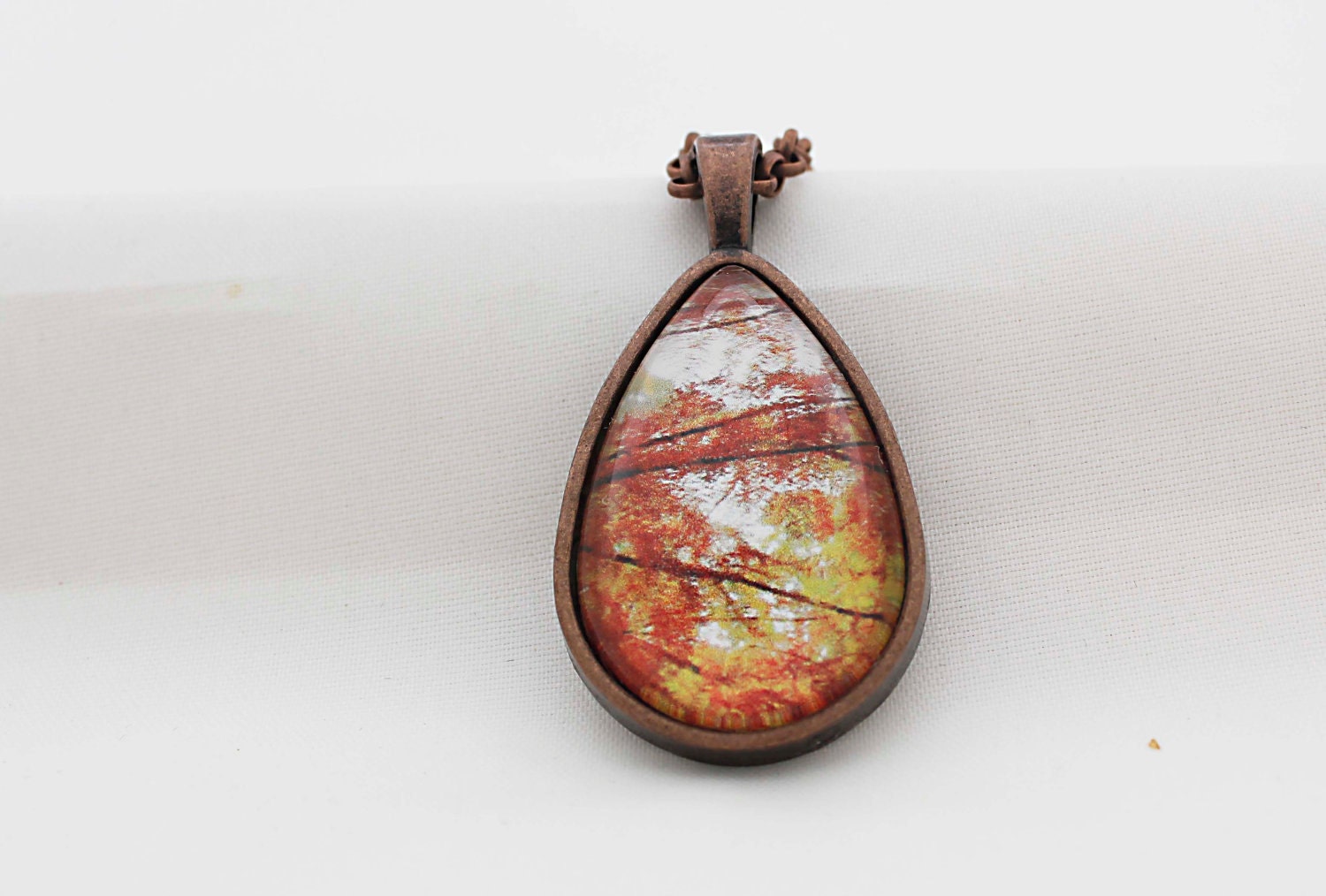Autumn Through The Branches Necklace, Vintage Copper, Photography, Photo Jewelry, Nature Photography