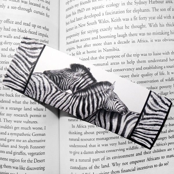 Art Bookmark - Zebra Love - canvas printed bookmark 2x6 inches (5x15cm) - African safari animal zebra print
