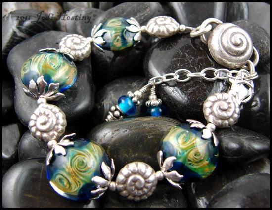 Beadworx - Lampwork and Silver Bracelet - Adriatic