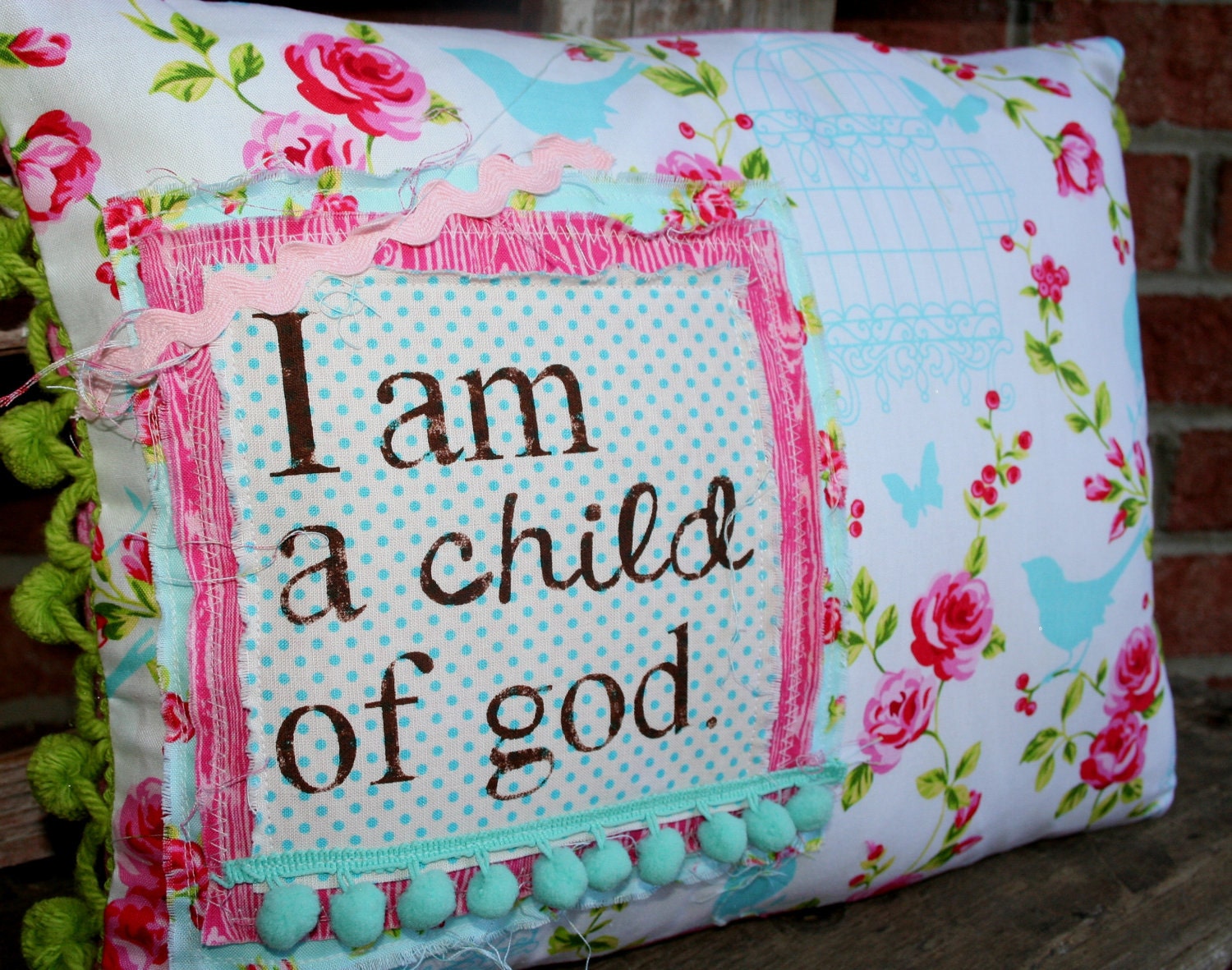 Shabby Pillow Sham - I Am A Child of God - One of A Kind, nursery or girls room decor