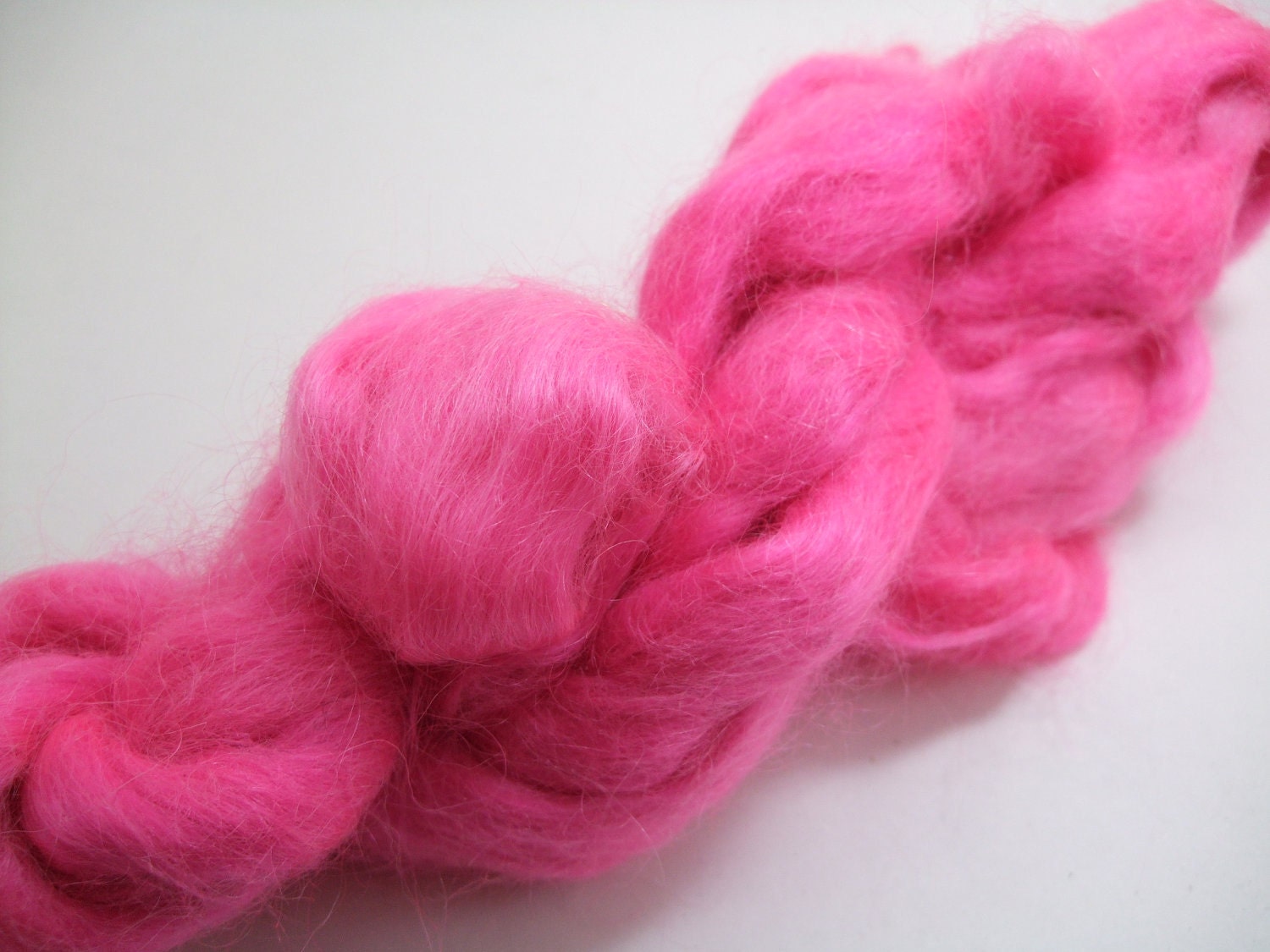 Mill-end roving - handdyed bright pink mohair