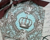 Vintage Crown Tags - Regency Square Crown - French, Turquoise, Chocolate - Set of 3