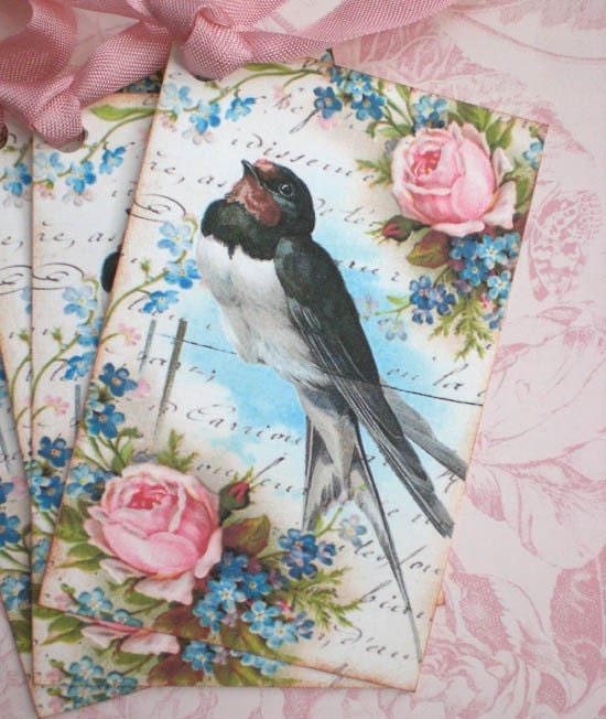 Bird Tags - Vintage Swallow Bird Tags - Return of the Swallows Tag - Set of 4