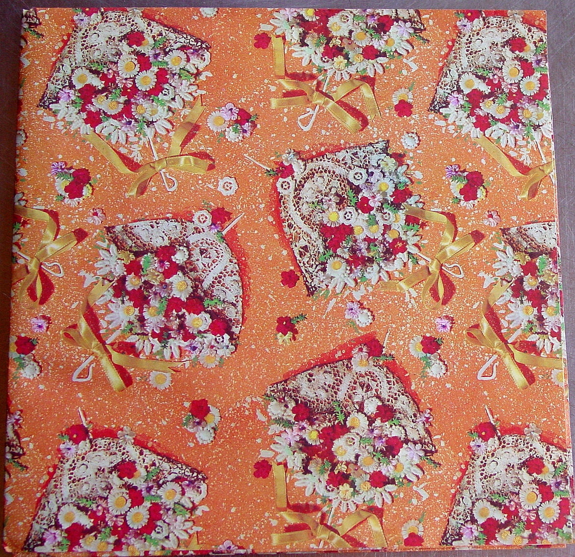 Vintage  Bridal Shower Wrapping Paper- Parasol Bouquet  Retro Photo Rick Rack Gift Wrap
