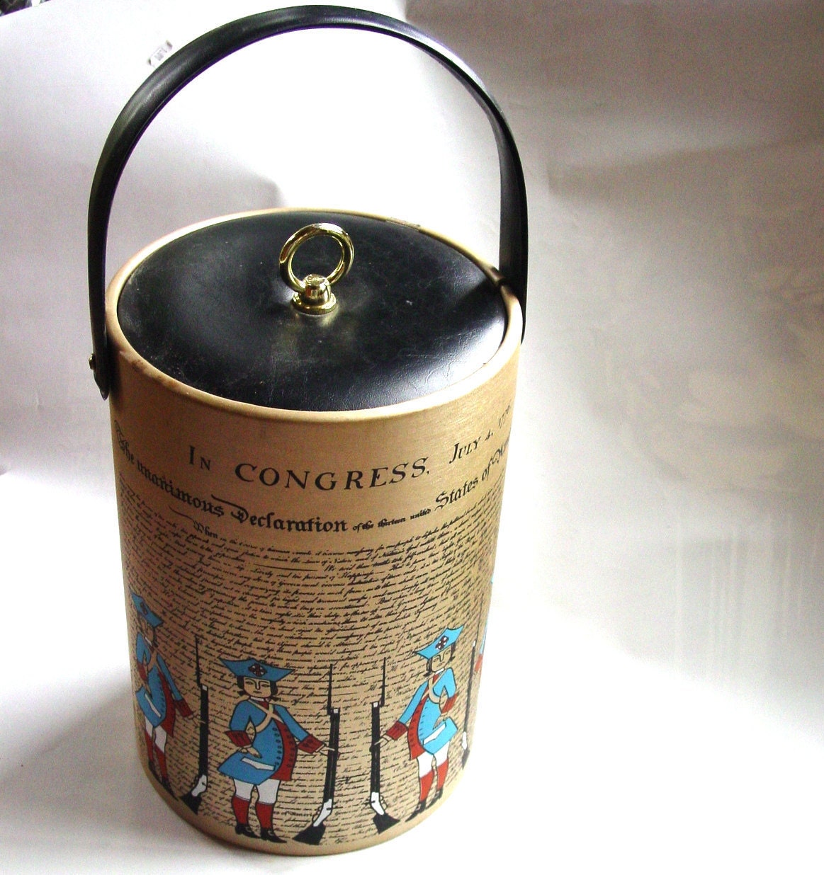 Vintage Georges Briard Patriotic Ice Bucket, Declaration of Independence, 4th of July, Soldiers