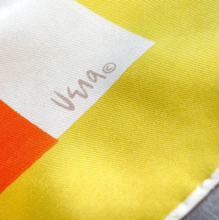 Vera Silk Scarf- Orange White and Yellow With Signature