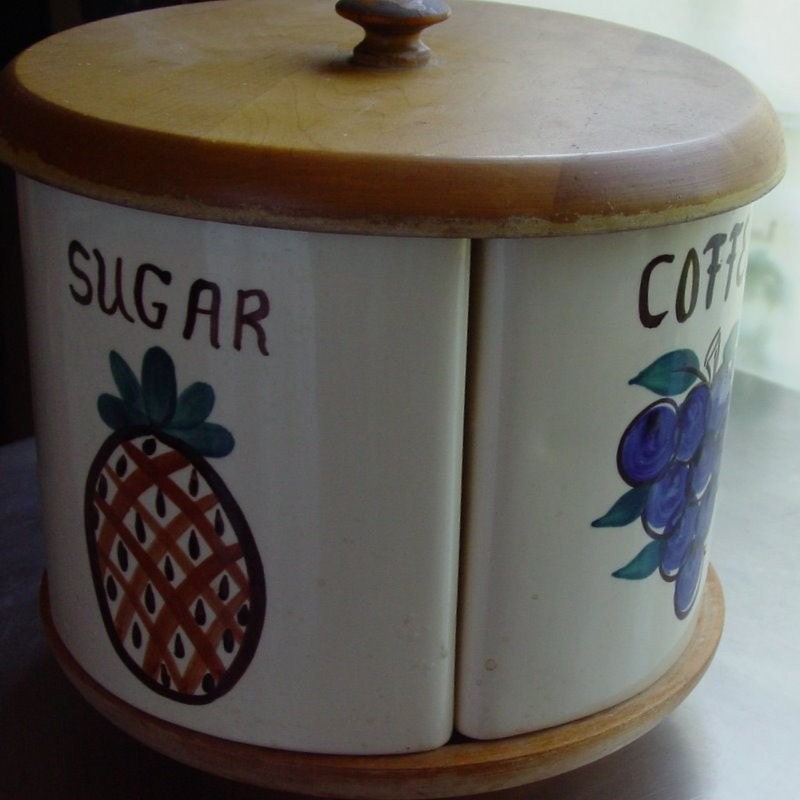 Vintage Wood Lazy Susan with Ceramic Canister by GoodlookinVintage