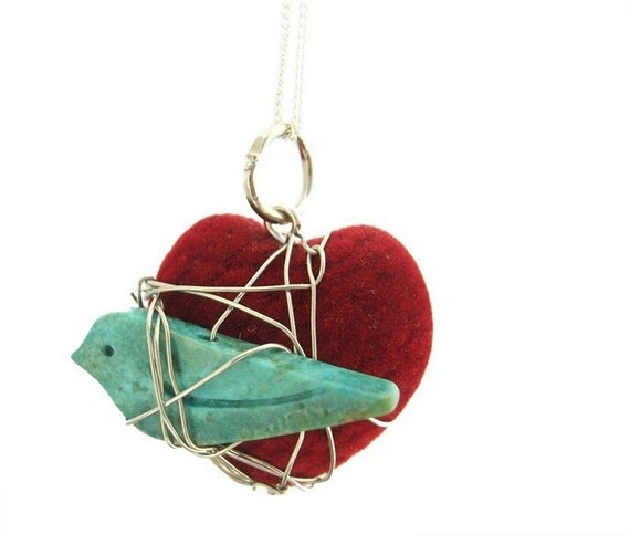 There's a Bluebird in my Heart Charm Necklace with Sterling Silver Chain inspired by a Charles Bukowski Poem