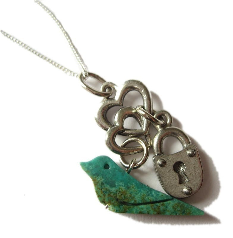Bukowski Jewelry Bluebird Locked in Heart Charm Necklace