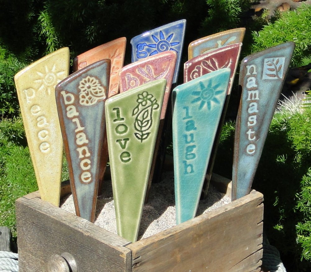 Inspirational Garden Stakes For Your Yard & Planters - A set of 3 ceramic garden stakes