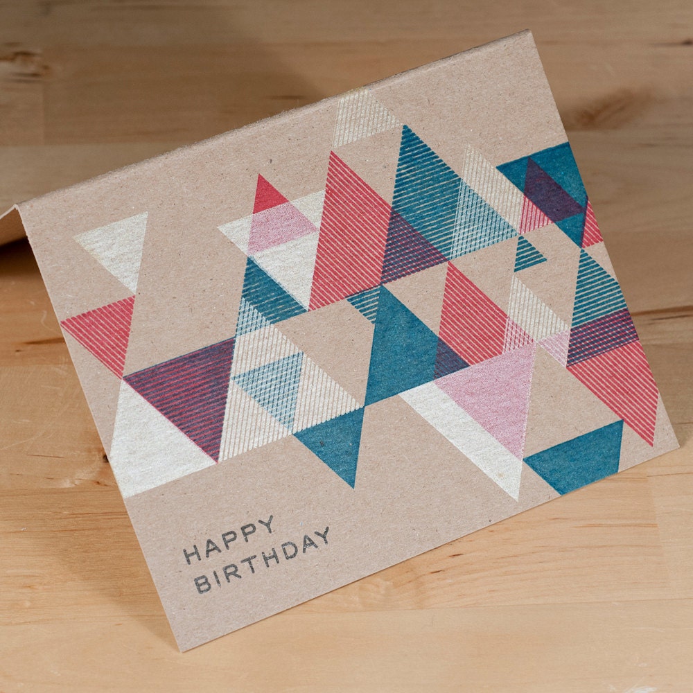 Birthday Card - Handprinted on Chipboard
