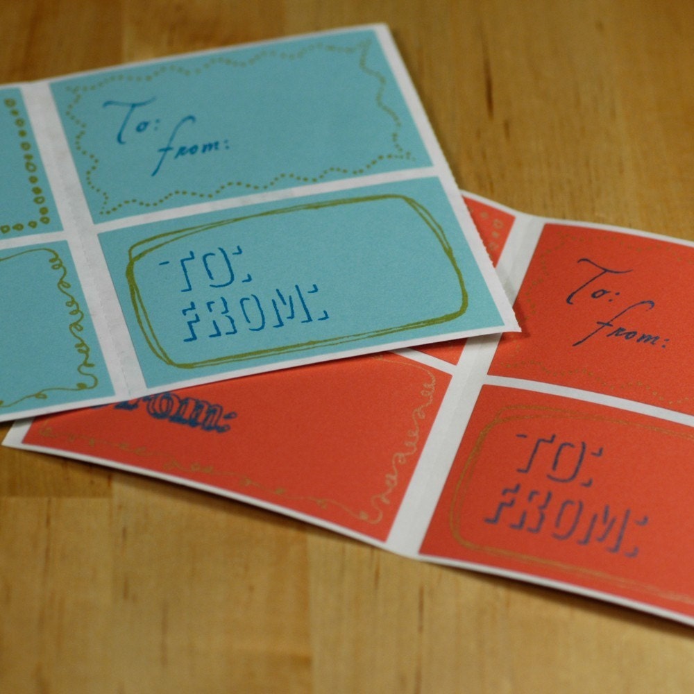 Set of 8 Hand-Printed To/From Gift Stickers - Great for Holiday or Birthday Presents