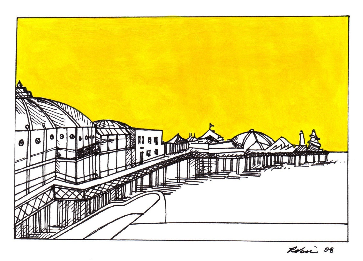 Brighton Pier on Yellow Greeting Card