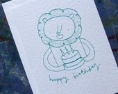 Lion and Cake - Screen-printed Birthday Card
