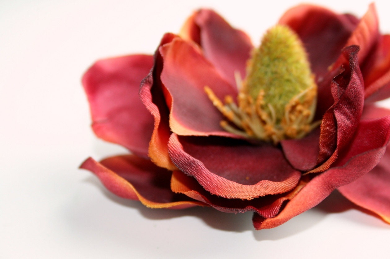Silk Flowers Stunning Rustic Red Orange Magnolia by simplyserra