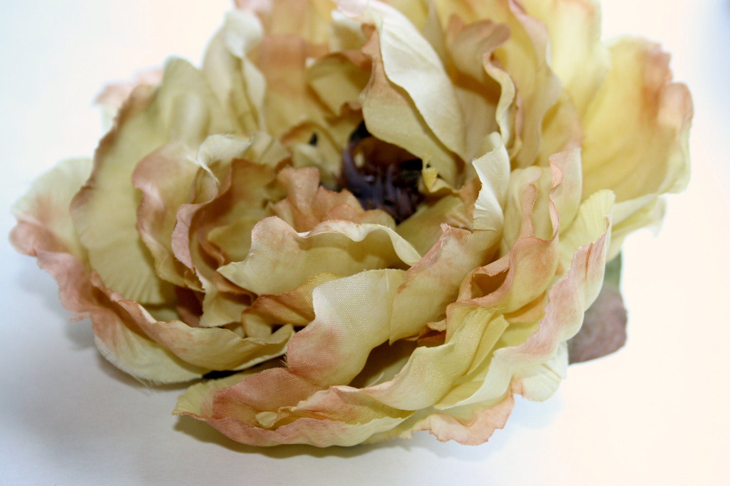 Silk Flowers- Silk Peony in Khaki Yellow Tones... 5 inches - Artificial Flowers - Millinery Flower