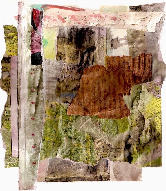 Seeing Daylight - Collage with Weathered and Hand Painted Papers 8 x 10 on 11 x 14 Backing